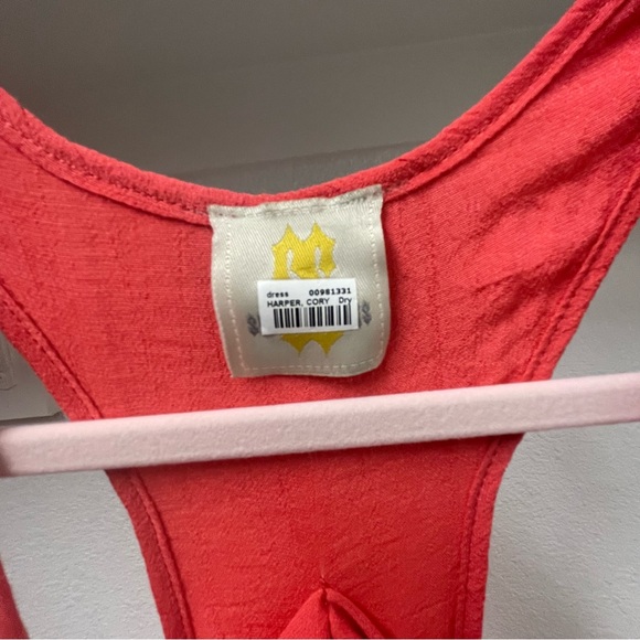 Coral summer dress with flowing tiers, size S - Picture 4 of 4